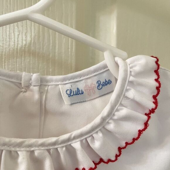 Lulu Bebe White and Red Natalie Embroidered Dress Side Bows Girls Size 4T - Picture 7 of 11